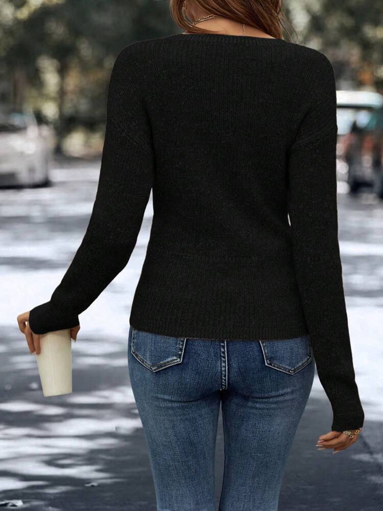 Women's Solid Color Wrap Up Knit Pullover Fall Winter Sweater
