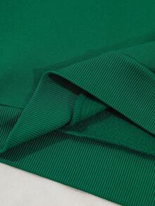 SHEIN EZwear Ladies' Solid Color Drop-shoulder Cropped Sweatshirt - Dark Green - View 3