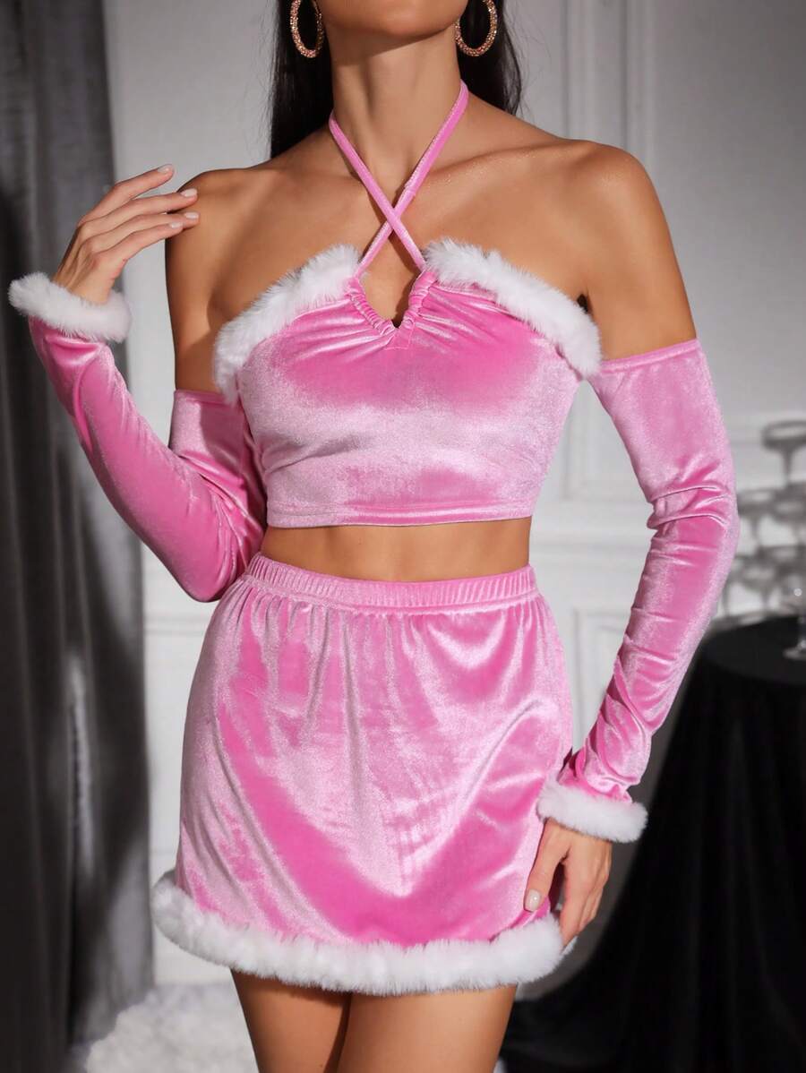 Zolique Trang trí Fuzzy Áo hai dây & Váy - Hồng - Xem 1