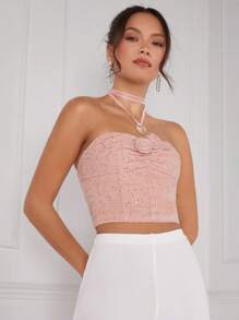 Enchnt Women's Strapless Top With 3d Flower And Glitter Detailing - Red - View 3