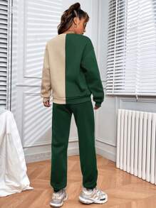 SHEIN Unity 2pcs/set Colorblocked Letter Print Sweatshirt And Sweatpants Suit - Multicolor - View 2