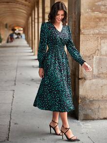 SHEIN Clasi In vết tròn Polka Hem cao-thấp Tách Đầm - Nhiều màu - Xem 4