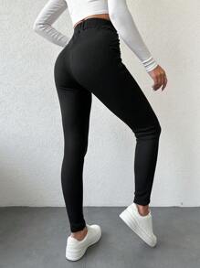 EURMUSE Slant Pocket Skinny Pants - Black - View 2