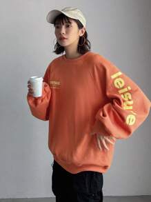 FRIFUL Sudadera con estampado de eslogan, mangas raglán para mujer, estilo retro 087005421 Equilibrio trabajo-vida, SIGUE SONRIENDO, ESTILO VINTAGE, Tops de manga larga