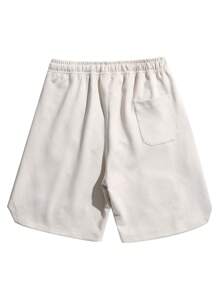 Men's Summer Drawstring Waist Shorts With Embroidered Letter Patchwork Detailing - Apricot - View 2