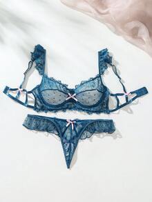 Set de lencería con encaje floral con aro - Agua verde azul - Ver 3