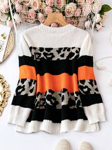 SHEIN LUNE Hơn Hoa văn Báo Khối màu Thả vai Áo len Duster - Nhiều màu - Xem 2