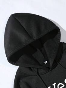 Manfinity Homme Men's Stylish Hooded Sweatshirt With Printed Text - Black - View 4