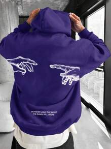 Manfinity EMRG 寬鬆型男士聲明和手印束口連帽衛衣 - 紫色 - 查看 1