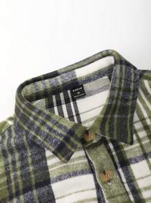 Manfinity Homme Loose Men's Plaid Patchwork Jacket - Army Green - View 4