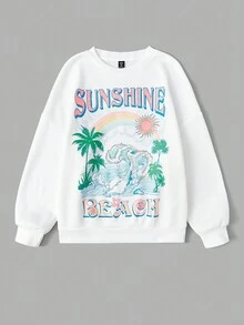 SHEIN EZwear 休閒字母大碼運動衫 - 白色 - 查看 3