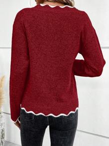 SHEIN Cottnline Của phụ nữ Tương phản Cắt vỏ sò Thả vai Áo len - Đỏ - Xem 2