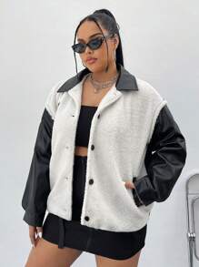 SHEIN EZwear Kích thước lớn Màu sắc Chặn Thả vai Tay áo Áo khoác - Đen và trắng - Xem 5