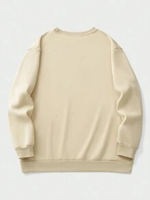 Calvaya Hơn Đồ họa Hình & Chữ cái Thả vai Áo nỉ - Màu Khaki - Xem 2
