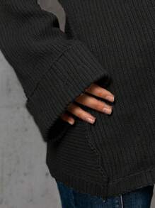 Simplee Của phụ nữ Lỏng lẻo Áo len dệt kim Với Để lộ ra - màu đen - Xem 3