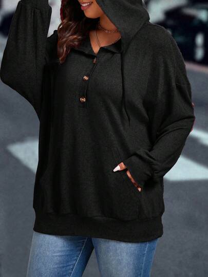 EMERY ROSE Plus Size Drawstring Drop Shoulder Hoodie Graduation,Back To School,Graduation,Teacher For Women,Back To School Pullover Fall Winter Sweatshirt Autumn