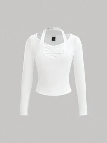 SHEIN MOD Solid Ruched Front Tee - White - View 1