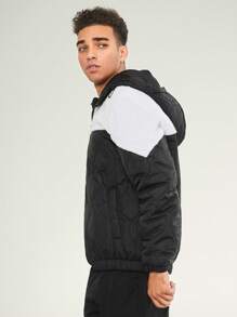 Manfinity VCAY Loose Fit Men's Two Tone Hooded Quilted Coat, For Fall Winter - Black and White - View 4