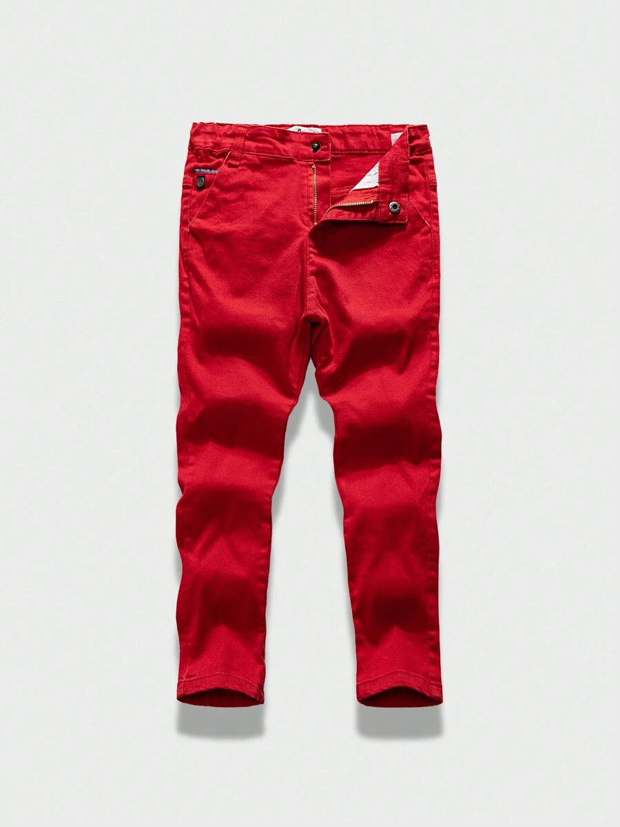 Chàng trai trẻ Chất rắn Quần chân thẳng - Đỏ - Xem 1