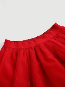 SHEIN MOD High Low Hem Mesh Skirt - Red - View 4