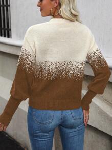 SHEIN Clasi 女性鬆動落肩袖撞色套頭毛衣 - 咖啡棕 - 查看 2