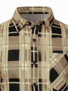 Manfinity Mode Men's Loose Plaid Print Shirt With Pocket Patch Detail - Multicolor - View 3