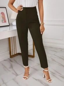 EURMUSE Women's Solid Color Long Pants - Army Green - View 3