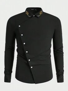 Manfinity VCAY Camisa holgada con botones y estampado gráfico para hombres