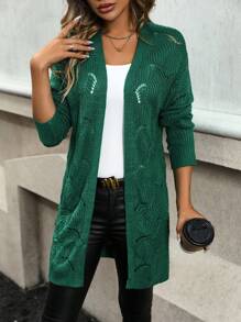 SHEIN Frenchy 網布針織落肩毛衣開襟衫 - 綠色 - 查看 6