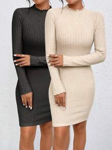 SHEIN Essnce 2入組/套緊的緊身洋裝帶細節 - 彩色 - 查看 1