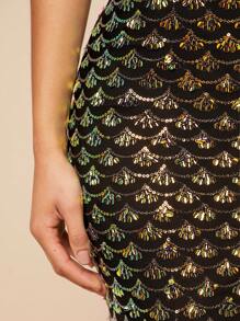 Hauture Ruffle Draped Asymmetric Sequin Dress - Black - View 7