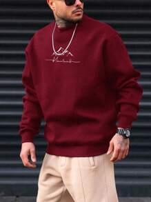 GENTILAND Men Plus Letter Graphic Sweatshirt - Burgundy - View 1