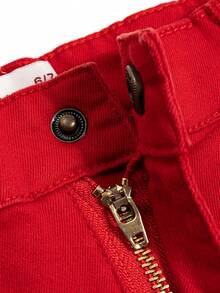 Chàng trai trẻ Chất rắn Quần chân thẳng - Đỏ - Xem 5