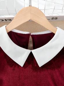 SHEIN 女大童拼接領絲絨洋裝 - 彩色 - 查看 4