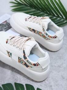 SHUZIA Geo Pattern Lace Up Chunky Sole Sneakers Tainers - Multicolor - View 4