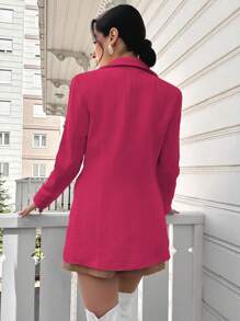 EURMUSE 雙排扣西裝外套,配尖領 - 玫紅色 - 查看 2