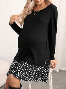 SHEIN Thai sản In ấn Thả vai Đầm - màu đen - Xem 3