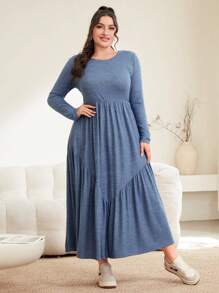 Mulvari Plus Size Ruffle Hem Long Dress