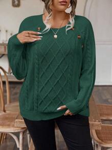 SHEIN LUNE Plus Button Detail Raglan Sleeve Sweater - Green - View 6