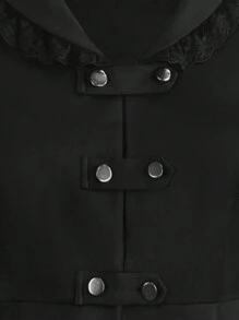 SHEIN LUNE 大码女式不对称下摆双排扣大衣 - 黑色 - 查看 4