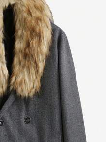 Manfinity Homme 男士披肩領雙排扣毛呢大衣,帶毛皮裝飾 - 深灰色 - 查看 4