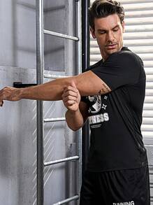 Manfinity Sport Corelite 男款恐龍字母印花運動 T 卹 - 黑色 - 查看 4