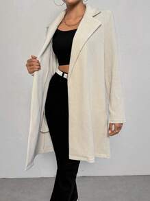 Chiquease Lapel Neck Open Front Corduroy Coat - Apricot - View 4