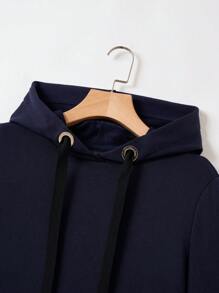 Seusyu Letter Graphic Drawstring Hooded Tee - Navy Blue - View 4