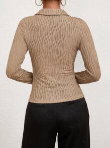 SHEIN Privé 女士純色鈕扣前t恤 - 卡其色 - 查看 4