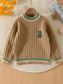男童条纹字母印花毛衣 - 卡其色 - 查看 1