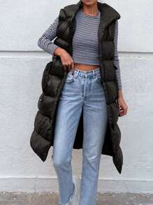 EURMUSE Women's Hooded Winter Vest Jacket With Drawstring - Black - View 5