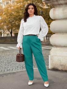 SHEIN Frenchy 大尺寸網刺繡女用褶邊襯衫 - 白色 - 查看 8