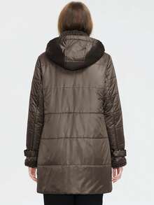 Astrid Plus Size Double Breasted Contrast Teddy Collar Padded Coat - Camel - View 2