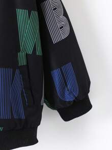 Young Boy Letter Graphic Zip Up Bomber Jacket Without Tee - Black - View 5